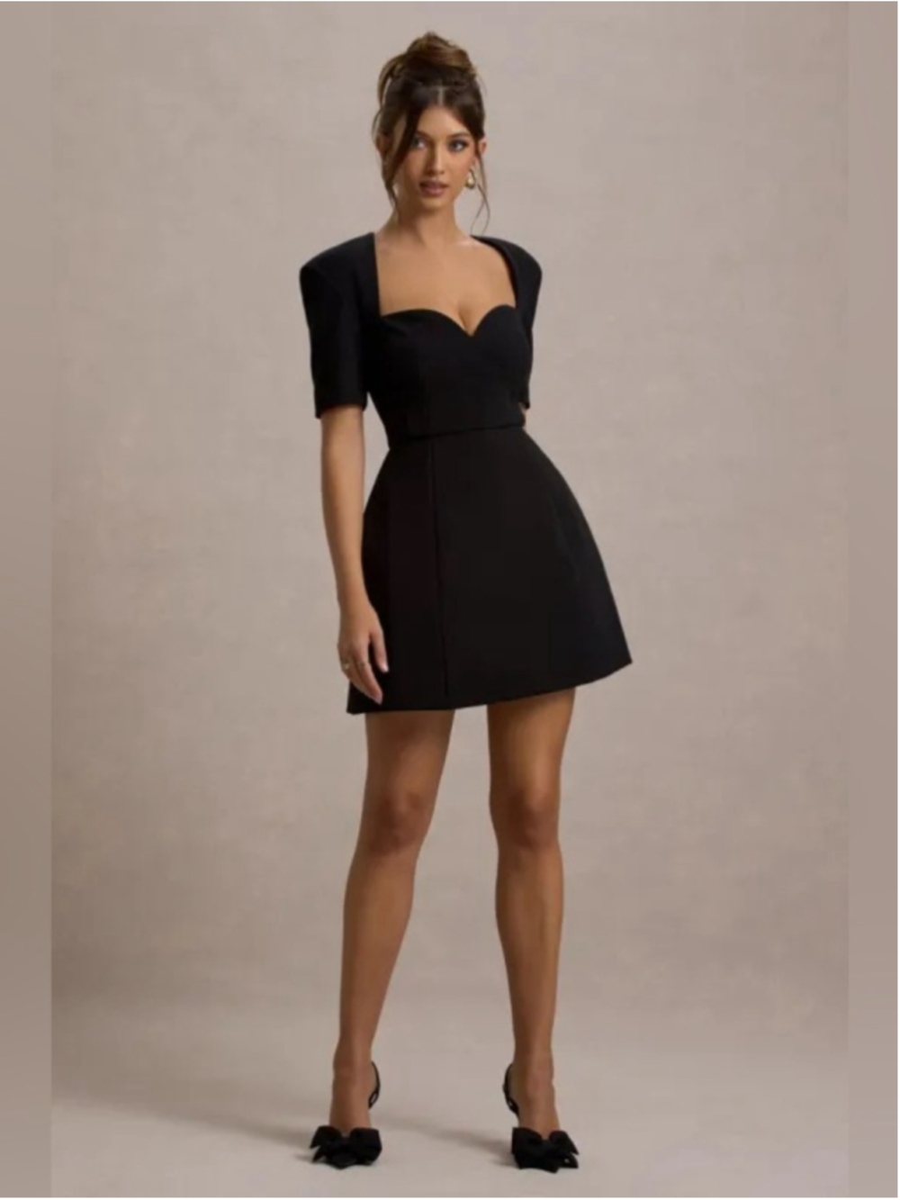 Club L London Johanna | Black Sweetheart Short-Sleeve Mini Dress Size 8